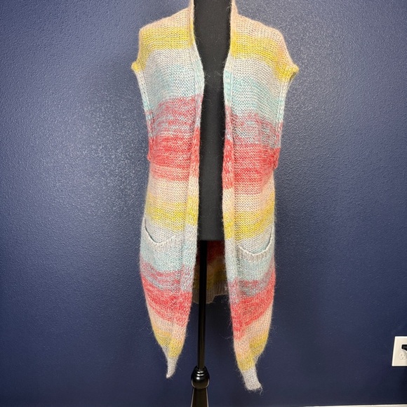 Anthropologie Moth Mohair Blend Rainbow Sleeveless Cardigan, Size XS/S - Picture 2 of 8